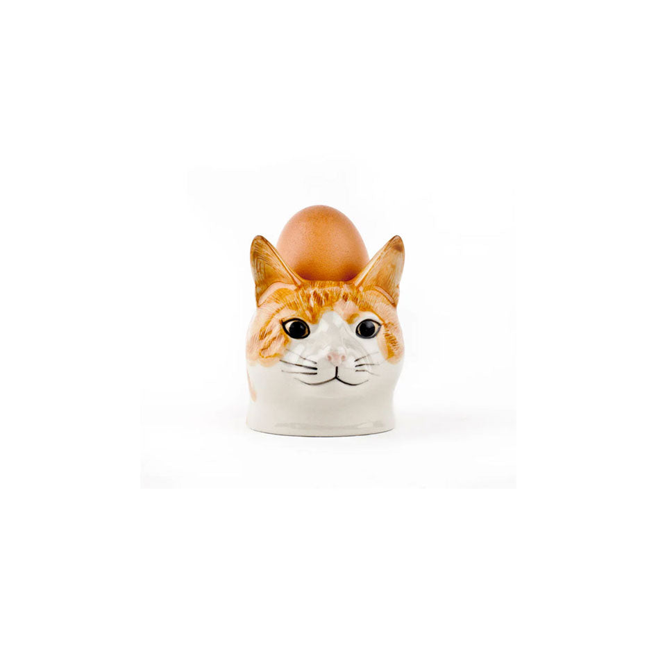 Afbeelding van keramiek eierdopje in vorm van een oranje-wit kat Quail Ceramics - SuperMatique