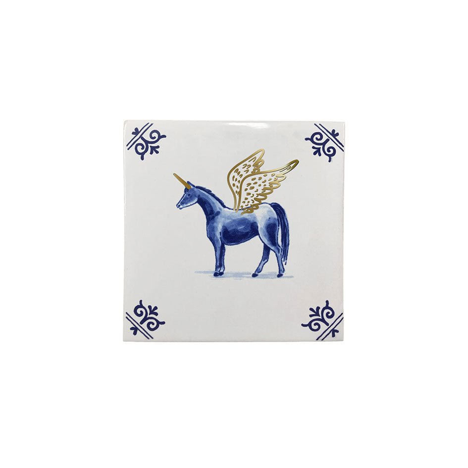 Tegel Eenhoorn Delfts Blauw met Goud - Royal Delft Goldi Tile - SuperMatique